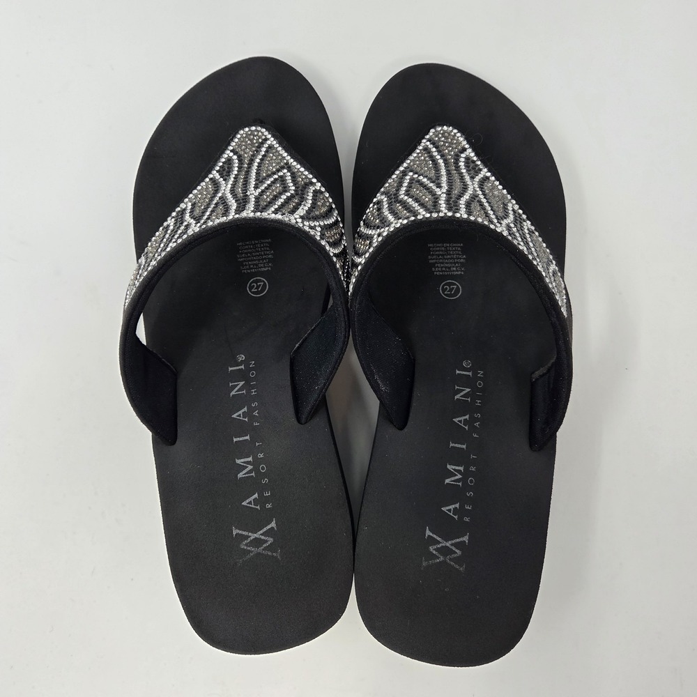 Amiani Sandal Womens 10.5 Black Vinyasa Sparkle Stones Thong Slip On Casual Zebr - Picture 7 of 11